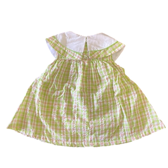 NEW Vintage Seersucker Orange Green Strawberry Plaid Collared Dress Cottagecore - Picture 4 of 6